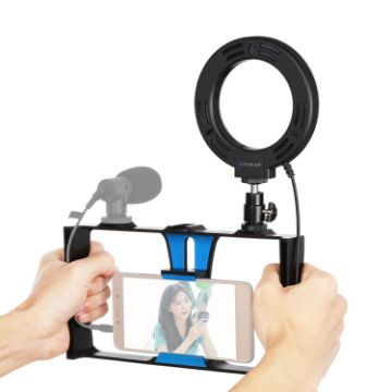 Picture of PULUZ 2 in 1 Vlogging Live Broadcast Smartphone Video Rig + 4.7" Ring LED Selfie Light Kit for iPhone, Galaxy, Huawei (Blue)
