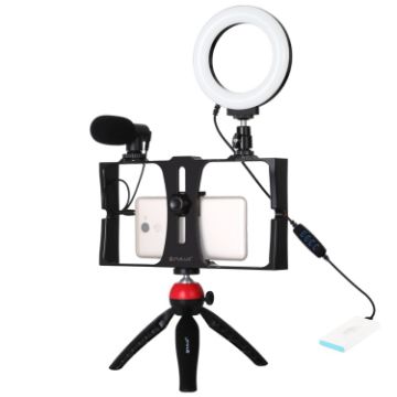 Picture of PULUZ 4-in-1 Vlogging Live Broadcast Smartphone Video Rig Kit with LED Selfie Light, Microphone, Tripod Mount - Compatible with iPhone, Galaxy (Red)