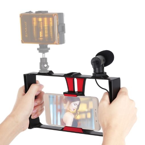 PULUZ 2 in 1 Smartphone Video Rig + Microphone Kit (Red) - 1
