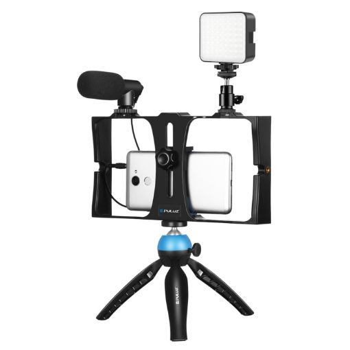 PULUZ 4 in 1 Vlogging Live Broadcast LED Selfie Fill Light Kit with Microphone (Blue) - 1