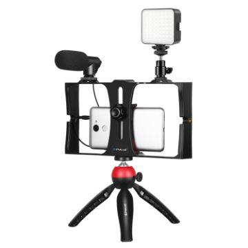 Picture of PULUZ 4 in 1 Vlogging Live Broadcast LED Selfie Fill Light Smartphone Video Rig Kit with Microphone & Tripod for iPhone & Android (Red)