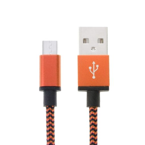 2m Woven Style Micro USB to USB 2.0 Data/Charger Cable - Orange - 1