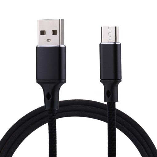 1m 2A USB to Micro USB Nylon Weave Data Sync Charging Cable Black - 1