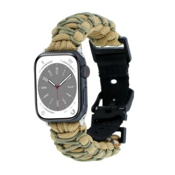 Picture of For Apple Watch SE 2022 44mm Dual-layer Braided Paracord Buckle Watch Band (Khaki Army Green)