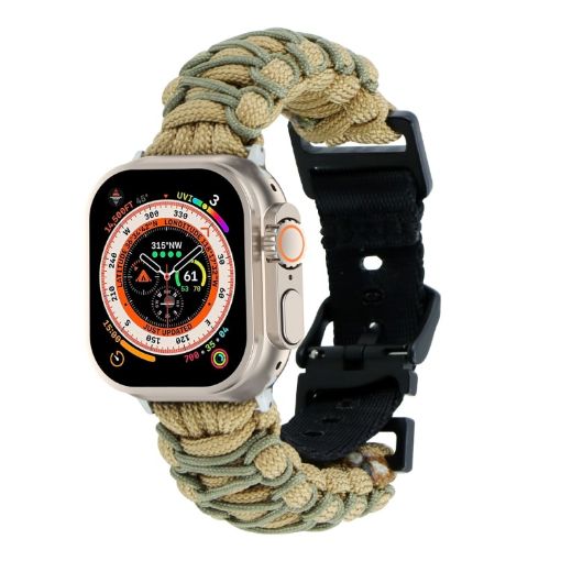 Picture of For Apple Watch Ultra 49mm Dual-layer Braided Paracord Buckle Watch Band (Khaki Army Green)