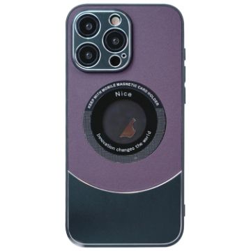 Picture of For iPhone 14 Pro Contrast Color Logo Display Magnetic Phone Case (Purple Black)