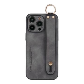 Picture of For iPhone 14 Pro Max Lambskin Wristband Holder Phone Case (Grey)