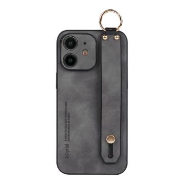Picture of For iPhone 12 Lambskin Wristband Holder Phone Case (Grey)