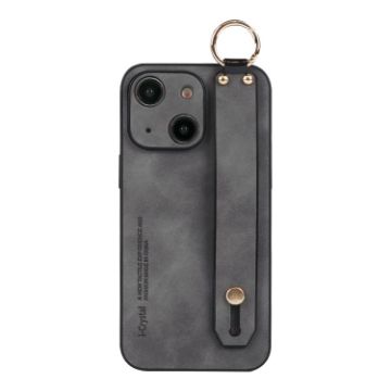 Picture of For iPhone 14 Lambskin Wristband Holder Phone Case (Grey)