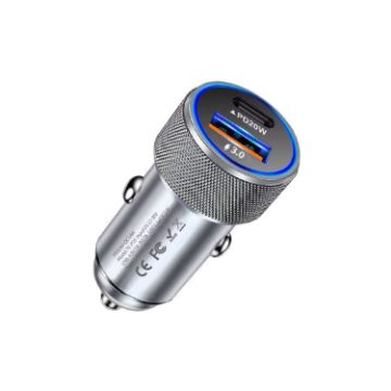 Picture of P19 Metal PD20W USB-C + QC18W USB Dual Port Car Charger (Silver Gray)
