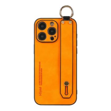Picture of For iPhone 15 Pro Max Lambskin Wristband Holder Phone Case (Orange)
