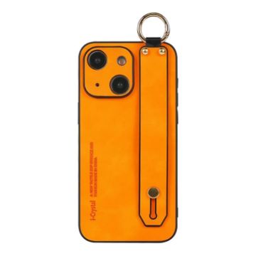 Picture of For iPhone 15 Lambskin Wristband Holder Phone Case (Orange)