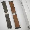 Picture of For Apple Watch SE 2023 40mm Rhombus Pattern Magnetic Folding Buckle Leather Watch Band (Dark Green)
