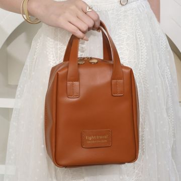 Picture of PU Leather Handheld Makeup Bag Travel Large Capacity Portable Cosmetics Storage Bag, Color: Dark Brown