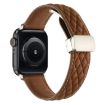 Picture of For Apple Watch Series 8 41mm Rhombus Pattern Magnetic Folding Buckle Leather Watch Band (Dark Brown)