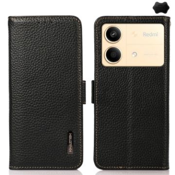 Picture of For Xiaomi Redmi Note 13R Pro KHAZNEH Side-Magnetic Litchi Genuine Leather RFID Phone Case (Black)