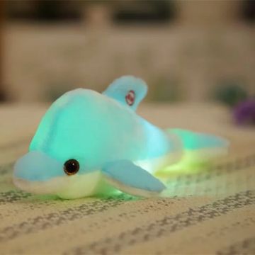 Picture of 32cm Cute Creative Dolphin Doll Plush Toy Luminous Glowing LED Light Cushion Pillow (Blue)