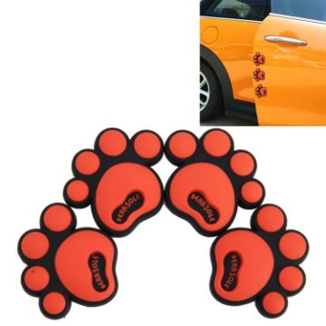 Picture of 4 PCS Dog Footprint Shape Cartoon Style PVC Car Auto Protection Anti-scratch Door Guard Decorative Sticker (Red)