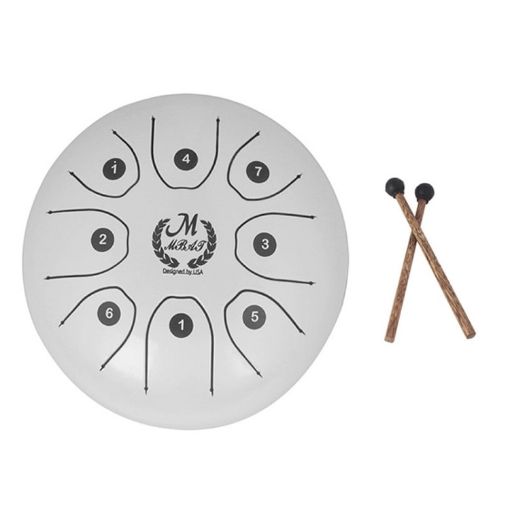 MEIBEITE 5.5-Inch C-Tune Steel Tongue Drum (White) - 1