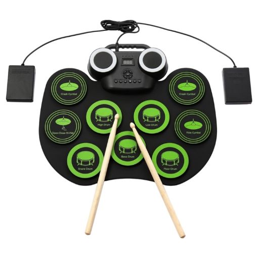 Picture of Portable Hand Roll Electronic Drum Flashing Light Bluetooth Drum (Icon Version + Black Green)