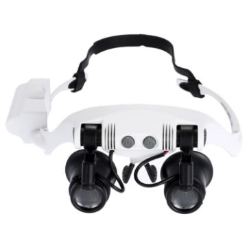 Picture of 10X 15X 20X 25X Wearing Glasses Eyes Illuminated Magnifier Magnifying Watch Repairing Loupe With LED Light (White)