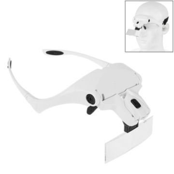 Picture of 5 Lens 1.0X-3.5X Loupe Glasses Bracket Headband Magnifier with 2 LED Lights Eye Magnification Goggles Magnifying Tool (White)