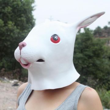 Picture of Popular Lovely Halloween Mask Masquerade Emulsion Rabbit Mask with Villus Ears for Men and Women