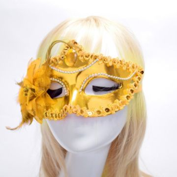 Picture of Halloween Masquerade Party Dance Plating Side Flower Feather Venice Princess Mask (Gold)