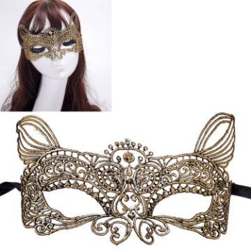 Picture of Halloween Masquerade Party Dance Sexy Lady Bronzing Lace Cat King Mask (Gold)