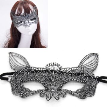 Picture of Halloween Masquerade Party Dance Sexy Lady Bronzing Lace Cat King Mask (Silver)