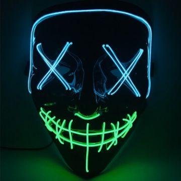 Picture of Halloween Festival Party X Face Seam Mouth Two Color LED Luminescence Mask (Blue Green)
