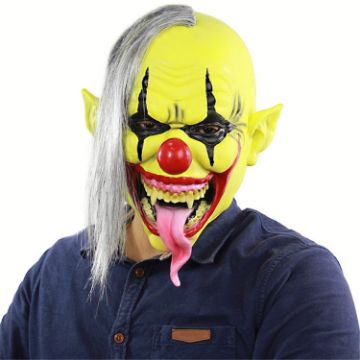 Picture of Halloween Festival Party Latex Green Face Clown Frightened Mask, with Hair