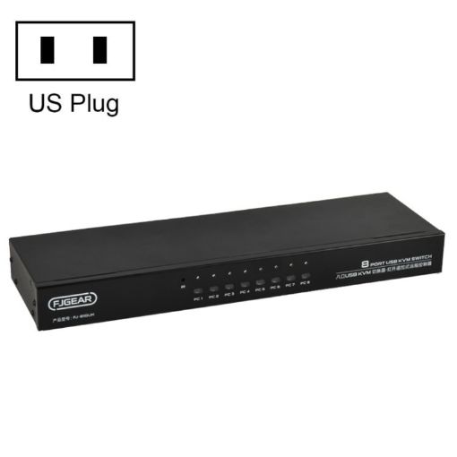 FJGEAR FJ-810UK USB KVM Switcher - 8 In 1 Out - US Plug - Black - 1