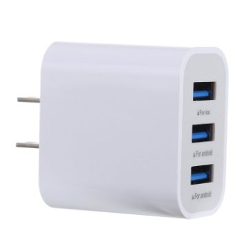 3.1A 3 USB Ports Quick Charger Travel Charger, US Plug - White - 1