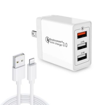 SDC-30W 2 in 1 USB to 8 Pin Data Cable + 30W QC 3.0 USB Charger - 1