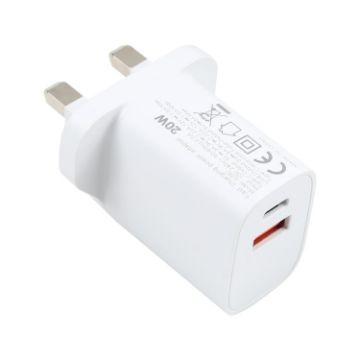 20W USB-C/Type-C + USB Fast Charging Travel Charger, UK Plug - 1