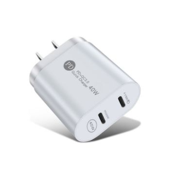 Picture of 002 40W Dual Port PD USB-C/Type-C Fast Charger for iPhone/iPad Series, US Plug (White)
