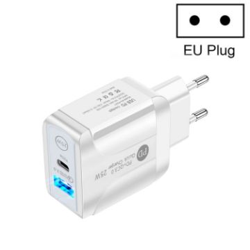 Picture of PD25W USB-C/Type-C + QC3.0 USB Dual Ports Fast Charger, EU Plug (White)