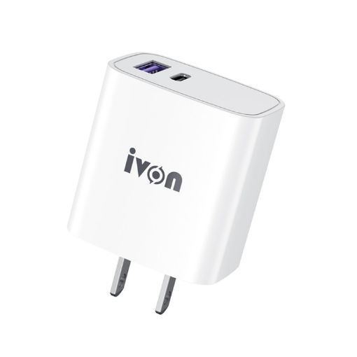IVON AD52 18W USB-C/Type-C + USB Dual Port PD Fast Charge (US Plug) - 1