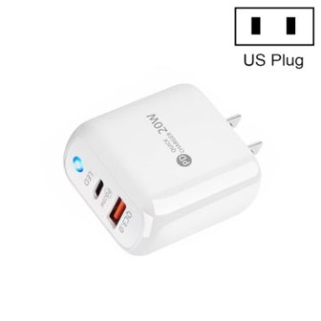 Picture of PD04 PD20W Type-C + QC18W USB Mobile Phone Charger with LED Indicator, US Plug (White)