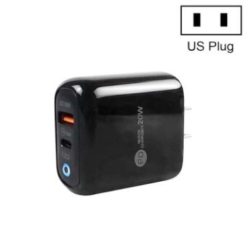Picture of PD04 PD20W Type-C + QC18W USB Mobile Phone Charger with LED Indicator, US Plug (Black)