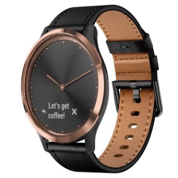 Garmin Vivomove HR 20mm Leather Watch Band - Black - 1
