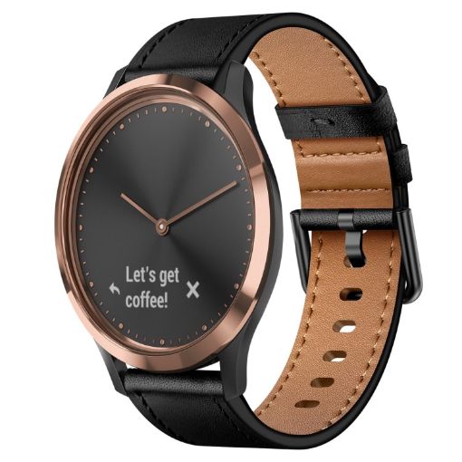 Garmin Vivomove HR 20mm Leather Watch Band - Black - 1