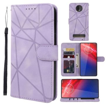 Motorola Moto Z4 Purple Leather Phone Case - Geometric Lines - 1