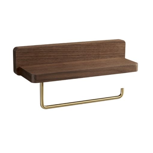 30cm Walnut Wall-Mounted Paper Towel Rack Bathroom Shelf - 1