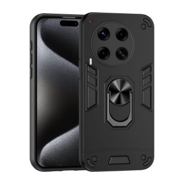Tecno Camon 30 Premier Shockproof Metal Ring Holder Phone Case - Black - 1