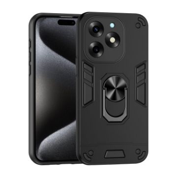 Itel S23+ Shockproof Metal Ring Holder Phone Case - Black - 1