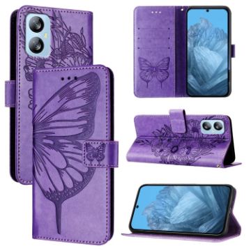 Blackview A52 Embossed Butterfly Leather Phone Case - Purple - 1