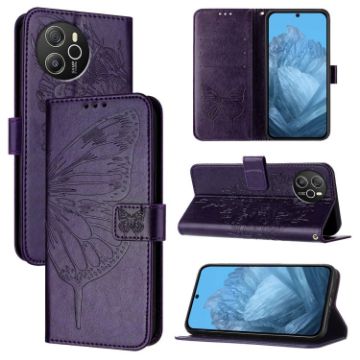 Blackview Shark 8 Embossed Butterfly Leather Phone Case - Dark Purple - 1