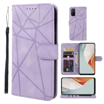 OnePlus Nord N100 Purple Leather Phone Case - Geometric Lines - 1
